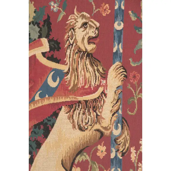 Portiere Medieval Lion  Belgian Tapestry Wall Hanging | Close Up 1