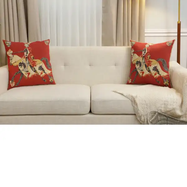 Red Knight Belgian Cushion Cover - 18 in. x 18 in. Cotton by Charlotte Home Furnishings Inc | Close Up 5