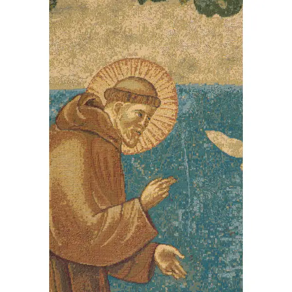 St. Francis Preaching To The Birds Italian Tapestry - 18 in. x 24 in. Cotton/Viscose/Polyester by Giotto di Bondone | Close Up 1