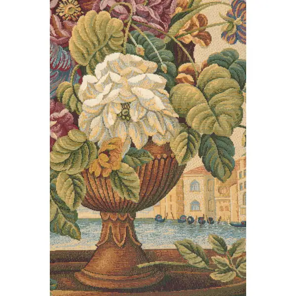 Venice Balcony With Flowers Italian Tapestry - 36 in. x 26 in. Cotton/Viscose/Polyester by Clement Micarelli | Close Up 1