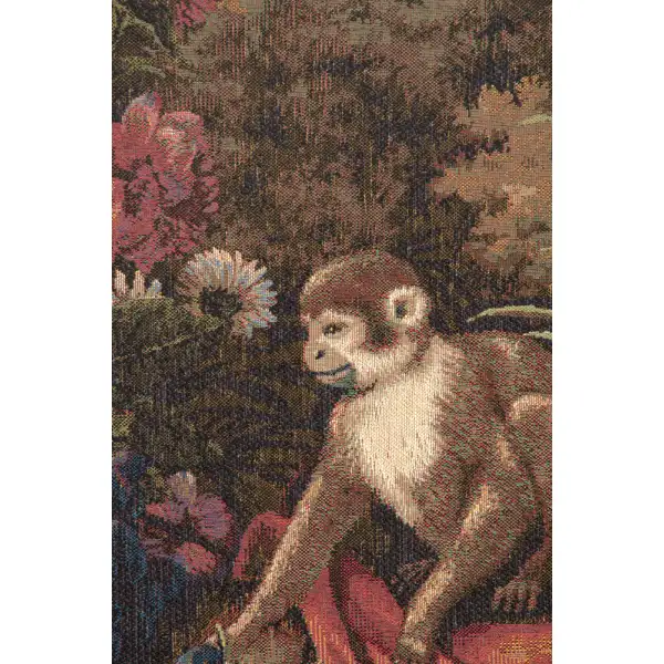 Bouquet Exotique With Monkey French Wall Tapestry - 58 in. x 58 in. Wool/cotton/others by Charlotte Home Furnishings | Close Up 1
