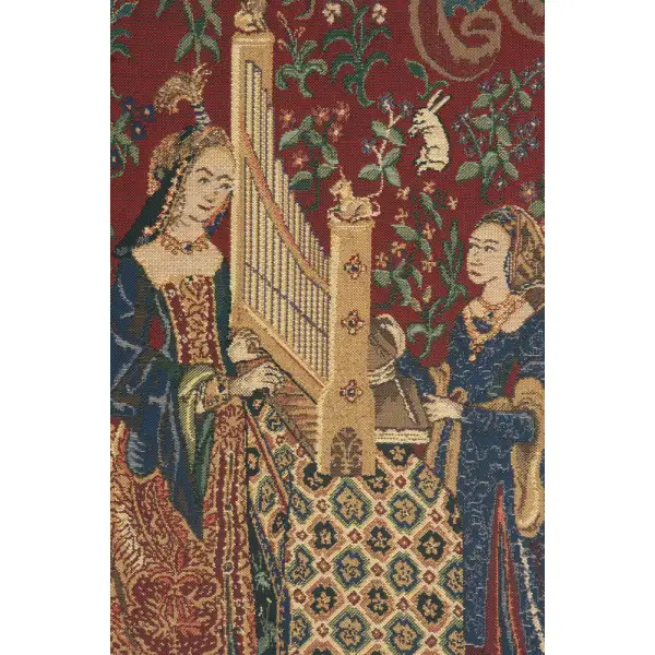 Lady and the Organ (With Border) Belgian Tapestry | Close Up 2