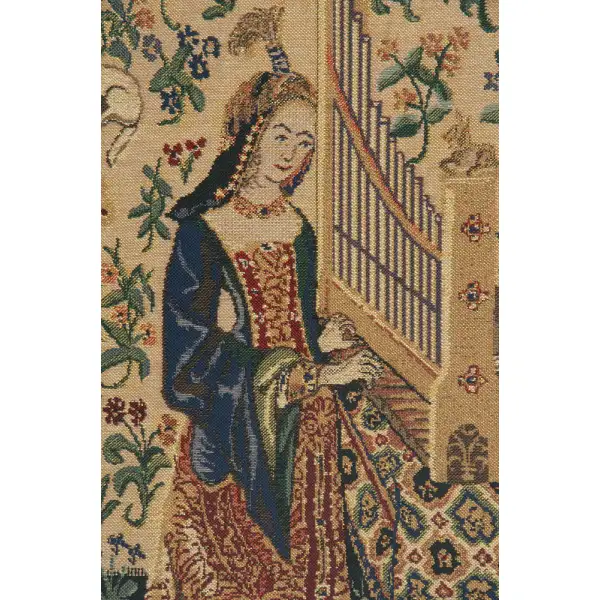 Lady and the Organ, Beige  Belgian Tapestry | Close Up 2