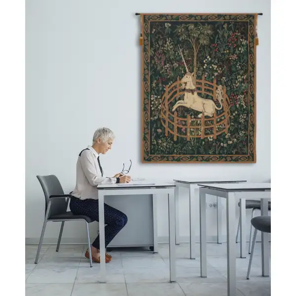 Unicorn In Captivity II (With Border) Belgian Tapestry - 33 in. x 42 in. Cotton/Viscose/Polyester by Charlotte Home Furnishings | Life Style 2