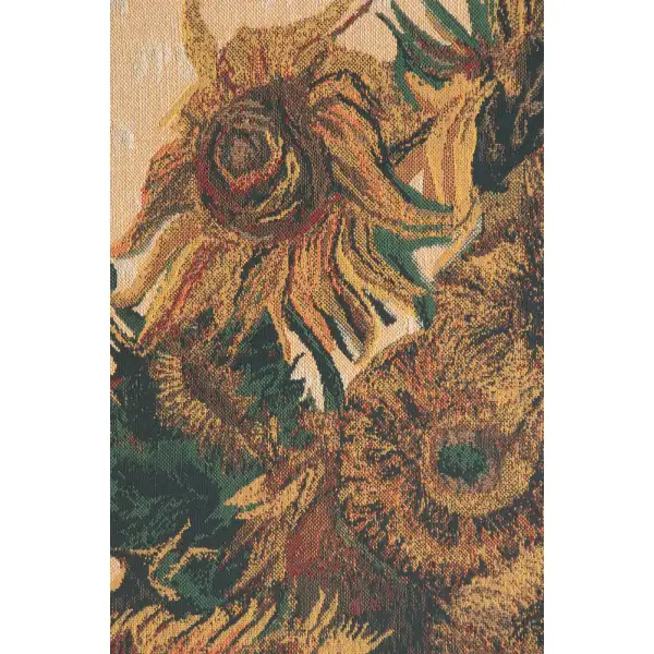 Sunflowers, Beige Belgian Tapestry | Close Up 1