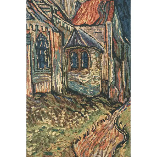 Church Of Auvers Belgian Tapestry - 33 in. x 40 in. Cotton/Viscose/Polyester by Vincent Van Gogh | Close Up 1