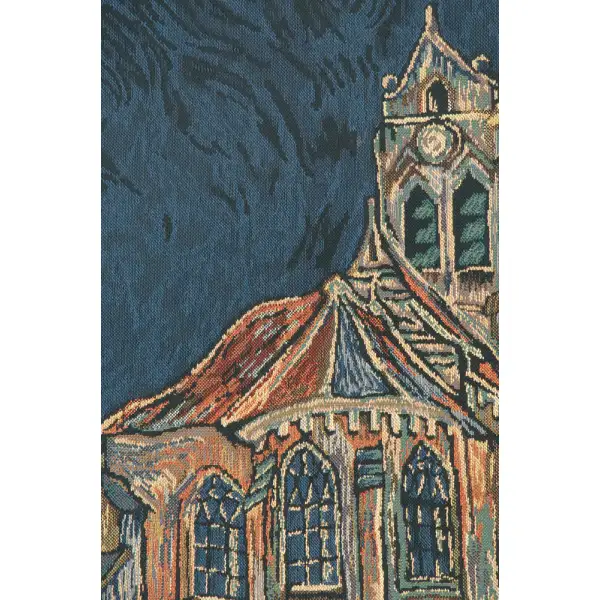 Church Of Auvers Belgian Tapestry - 33 in. x 40 in. Cotton/Viscose/Polyester by Vincent Van Gogh | Close Up 2
