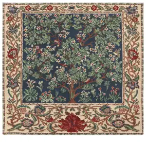Tree of Life Belgian Woven Cushion Cover - 16 x 16" Hand Finished Square Pillow for Living Room - William Morris Accent Pillow Cover for Sofa Bed Couch - Cushion Cover for Indoor Use