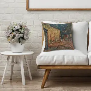 C Charlotte Home Furnishings Inc Van Gogh's Terrace European Cushion Cover | Decorative Cushion Case with Cotton Polyester & Viscose | 16x16 Inch Cushion Cover for Living Room | by Vincent Van Gogh