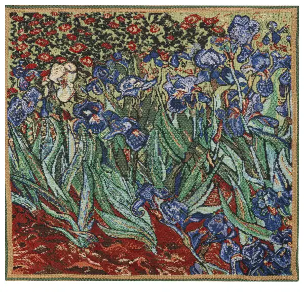 The Iris I Belgian Woven Cushion Cover - 16x16" Handmade Square Pillow for Living Room - Floral Tapestry Cushion for Indoor - Vincent Van Gogh Accent Pillow Cover - Cushion Cover for Sofa Bed & Couch | Close Up 1