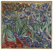 The Iris II Belgian Woven Cushion Cover - 16x16" Handmade Square Pillow for Living Room - Floral Tapestry Cushion for Indoor - Vincent Van Gogh Accent Pillow Cover - Cushion Cover for Sofa Bed & Couch | Close Up 1