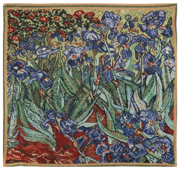 The Iris II Belgian Woven Cushion Cover - 16x16" Handmade Square Pillow for Living Room - Floral Tapestry Cushion for Indoor - Vincent Van Gogh Accent Pillow Cover - Cushion Cover for Sofa Bed & Couch | Close Up 1