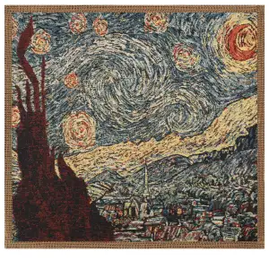 Stary Night Belgian Woven Cushion Cover - 16 x 16" Hand Finished Square Pillow for Living Room - Vincent Van Gogh Throw Accent Pillow Cover for Sofa Bed Couch - Cushion Cover for Indoor Use