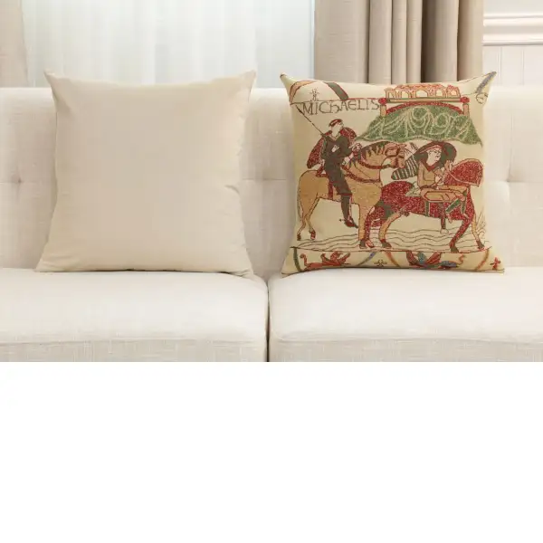 Bayeux Mont St. Michel I Belgian Cushion Cover - 16 in. x 16 in. Cotton/Viscose/Polyester by Charlotte Home Furnishings Inc | Close Up 5