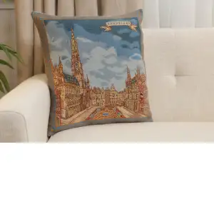 Grand Place Brussels I Belgian Cushion Cover - 16 in. x 16 in. Cotton/Viscose/Polyester by Charlotte Home Furnishings Inc