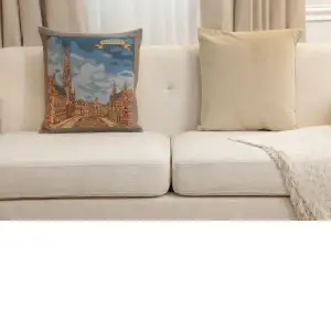 Grand Place Brussels I Belgian Cushion Cover - 16 in. x 16 in. Cotton/Viscose/Polyester by Charlotte Home Furnishings Inc