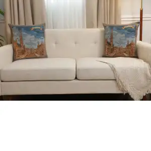 Grand Place Brussels I Belgian Cushion Cover - 16 in. x 16 in. Cotton/Viscose/Polyester by Charlotte Home Furnishings Inc