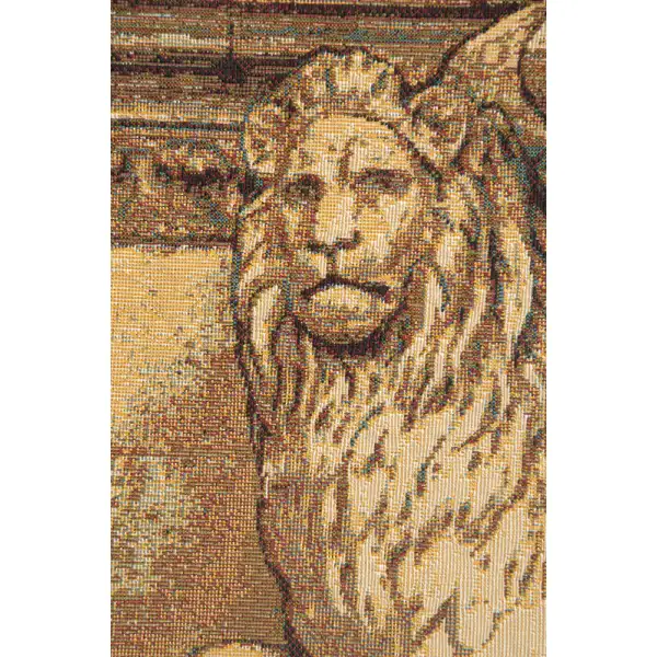 Lion with Books Italian Tapestry | Close Up 1