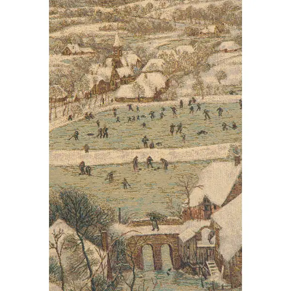 Hunting In The Snow Italian Tapestry - 42 in. x 24 in. Cotton/Viscose/Polyester by Pieter Bruegel | Close Up 1