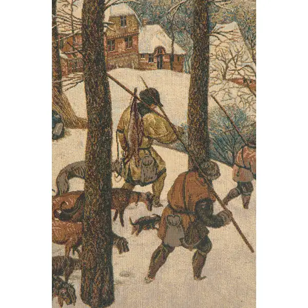 Hunting In The Snow Italian Tapestry - 42 in. x 24 in. Cotton/Viscose/Polyester by Pieter Bruegel | Close Up 2
