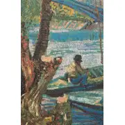 Angler and Boat at Pont de Clichy Belgian Tapestry Wall Hanging | Close Up 1