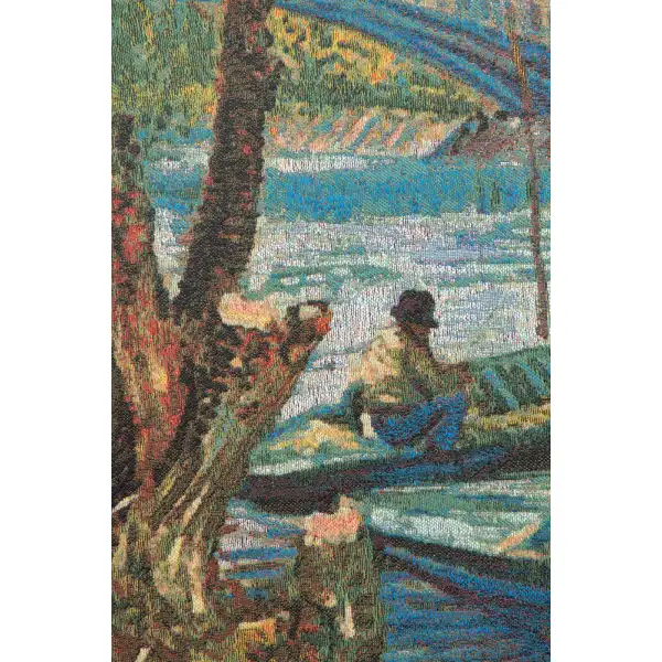 Angler and Boat at Pont de Clichy Belgian Tapestry Wall Hanging | Close Up 1