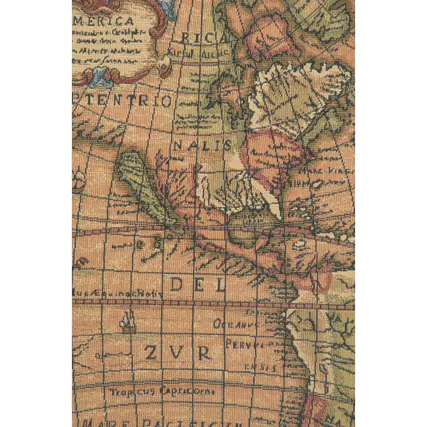 Old Map Of The World Red European Tapestries - 45 in. x 25 in. Cotton/Polyester/Viscose by Charlotte Home Furnishings | Close Up 1