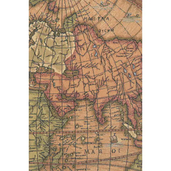 Old Map Of The World Red European Tapestries - 45 in. x 25 in. Cotton/Polyester/Viscose by Charlotte Home Furnishings | Close Up 2