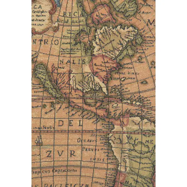 Old Map Of The World Blue European Tapestries - 45 in. x 25 in. Cotton/Polyester/Viscose by Charlotte Home Furnishings | Close Up 1