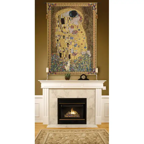 The Kiss (Yellow) Belgian Tapestry - 33 in. x 49 in. Cotton/Viscose/Polyester by Gustav Klimt | Life Style 1