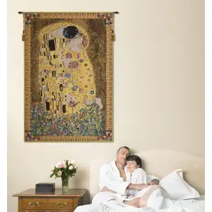 The Kiss (Yellow) Belgian Tapestry - 33 in. x 49 in. Cotton/Viscose/Polyester by Gustav Klimt