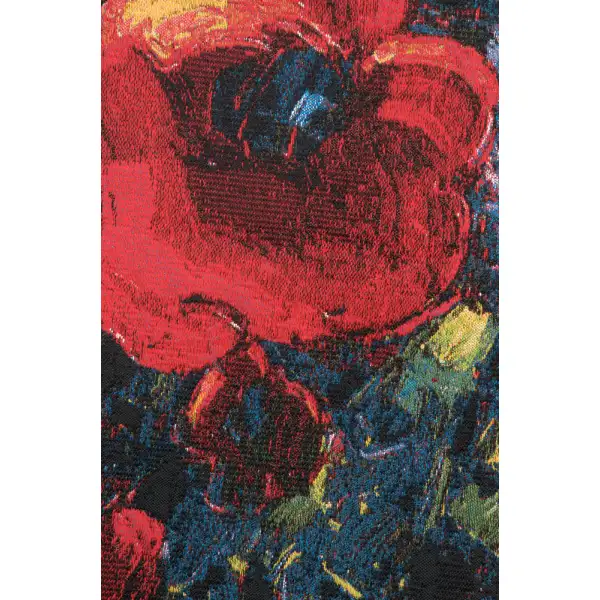 Poppy Bouquet By Pejman Belgian Tapestry Wall Hanging - 64 in. x 64 in. Cotton/Viscose/Polyester by Robert Pejman | Close Up 1