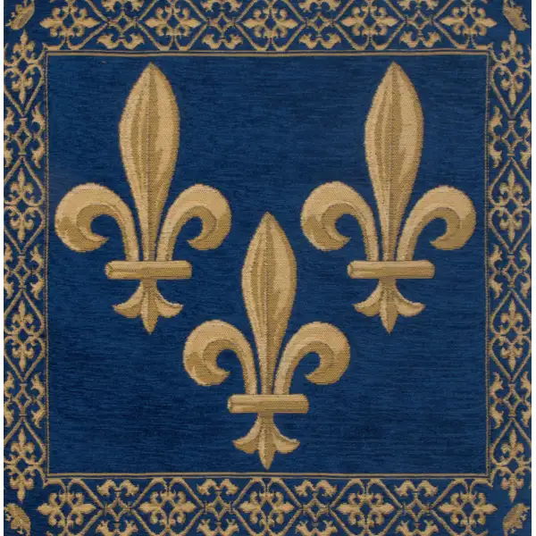 Fleur De Lys Blue II Velvet Background Belgian Cushion Cover - 18 in. x 18 in. SoftCottonChenille by Charlotte Home Furnishings | Close Up 2