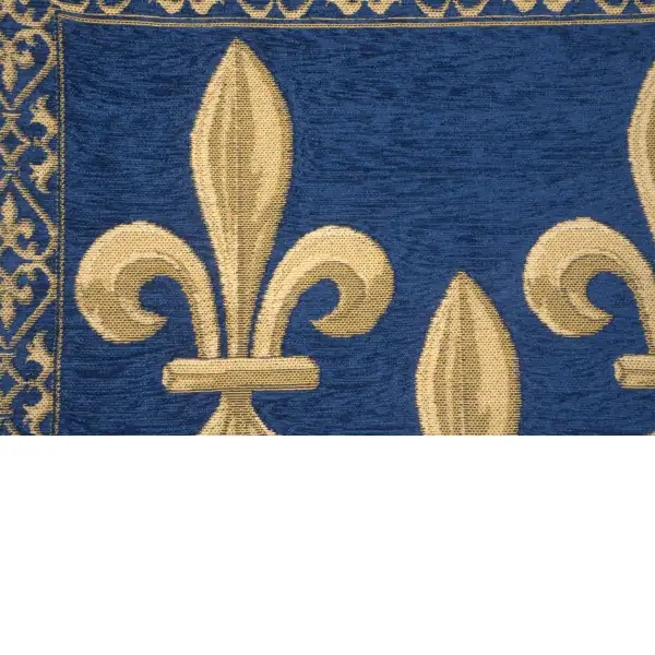 Fleur De Lys Blue II Velvet Background Belgian Cushion Cover - 18 in. x 18 in. SoftCottonChenille by Charlotte Home Furnishings | Close Up 3