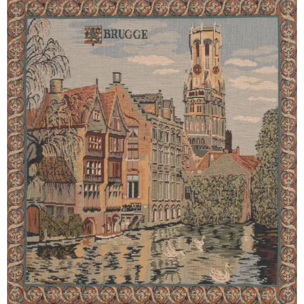 The Canals Of Bruges Belgian Cushion Cover - 18 in. x 18 in. Cotton/Viscose/Polyester by Charlotte Home Furnishings | Close Up 1