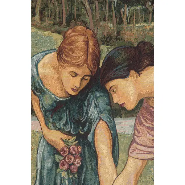 Gathering Rose Buds Italian Tapestry - 36 in. x 54 in. AViscose/polyesterampacrylic by John William Waterhouse | Close Up 1