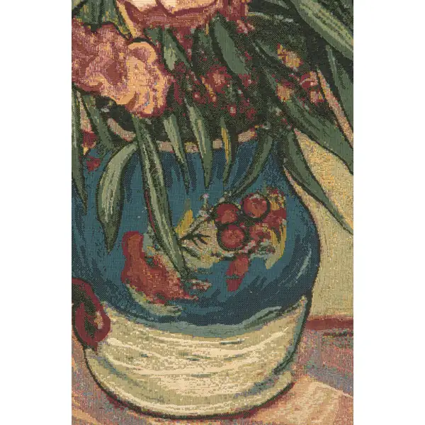 Oleanders And Books Italian Tapestry - 54 in. x 38 in. AViscose/polyesterampacrylic by Vincent Van Gogh | Close Up 1
