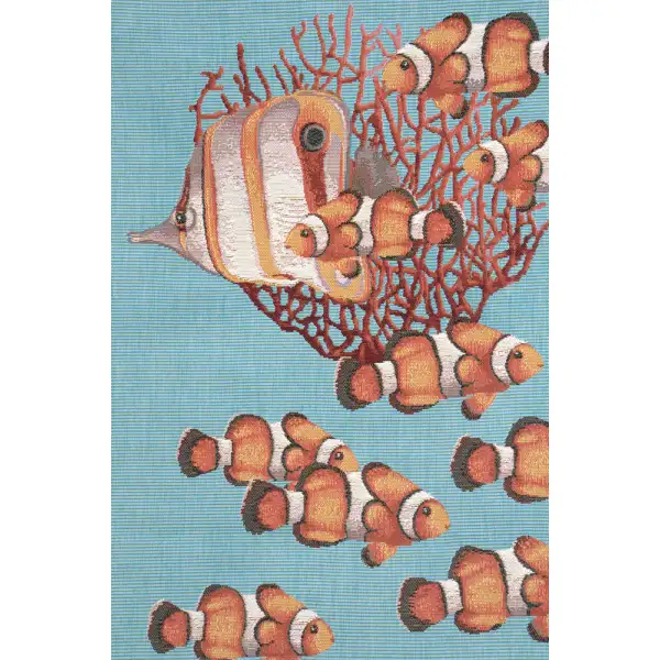 Exotic Fish Blue French Table Mat - 19 in. x 71 in. Cotton by Charlotte Home Furnishings | Close Up 1