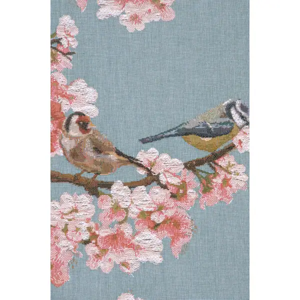 Passerines Branch Blue French Table Mat - 19 in. x 71 in. Cotton by Charlotte Home Furnishings | Close Up 1