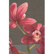 Pink Orchids Grey French Table Mat - 19 in. x 71 in. Cotton by Charlotte Home Furnishings | Close Up 1