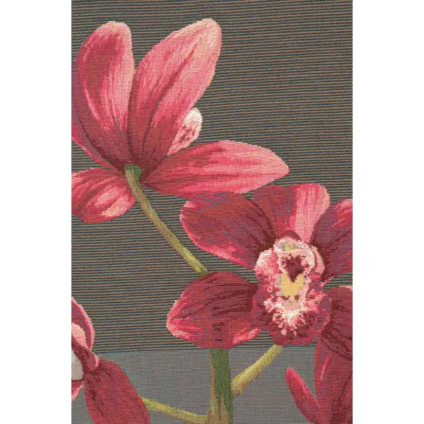 Pink Orchids Grey French Table Mat - 19 in. x 71 in. Cotton by Charlotte Home Furnishings | Close Up 1