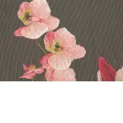Pink Orchids Grey French Table Mat - 19 in. x 71 in. Cotton by Charlotte Home Furnishings | Close Up 2