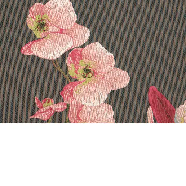 Pink Orchids Grey French Table Mat - 19 in. x 71 in. Cotton by Charlotte Home Furnishings | Close Up 2