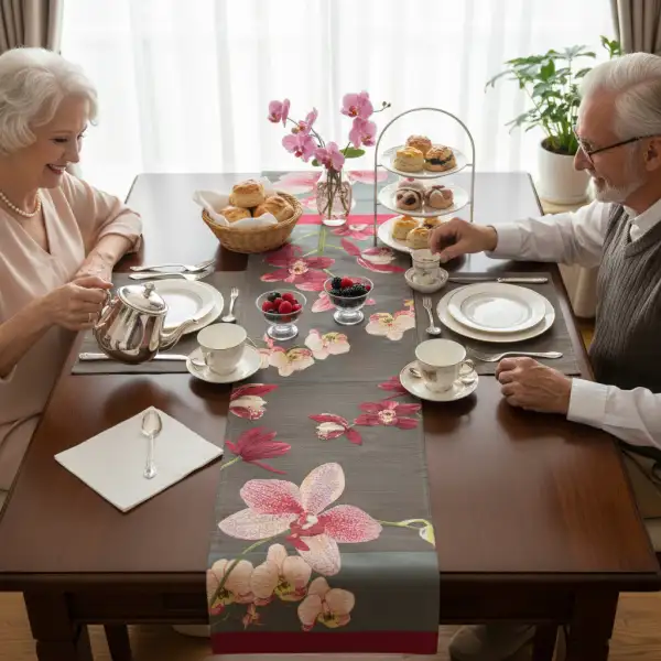 Pink Orchids Grey Decorative Table Mat | Life Style 2