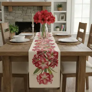 Amaryllis White French Table Mat - 19 in. x 71 in. Cotton by Charlotte Home Furnishings Inc