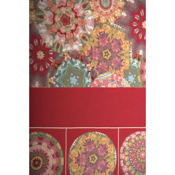 Kaleidoscope Red French Table Mat - 19 in. x 71 in. Cotton by Charlotte Home Furnishings | Close Up 2