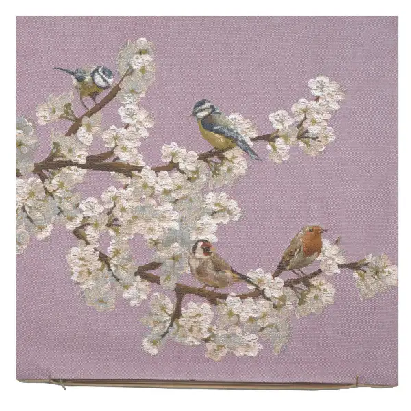 Passerines On Branch Pink  Cushion | Close Up 1