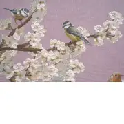 Passerines On Branch Pink French Couch Cushion | Close Up 2