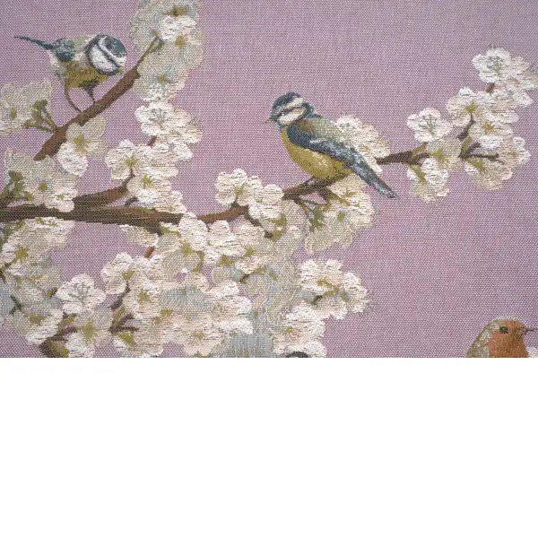 Passerines On Branch Pink  Cushion | Close Up 2