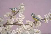 Passerines On Branch Pink French Couch Cushion | Close Up 3